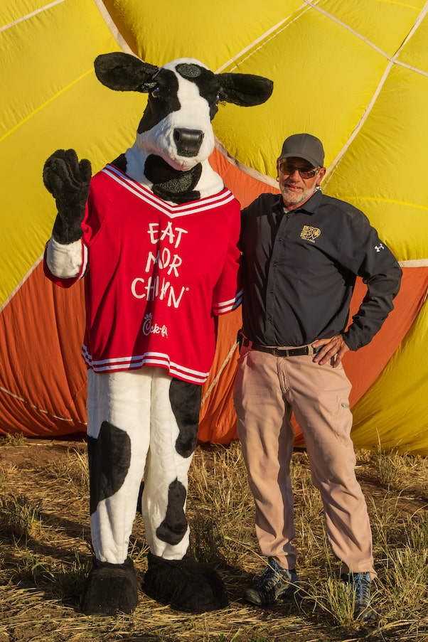 Chick-fil-A cow and pilot